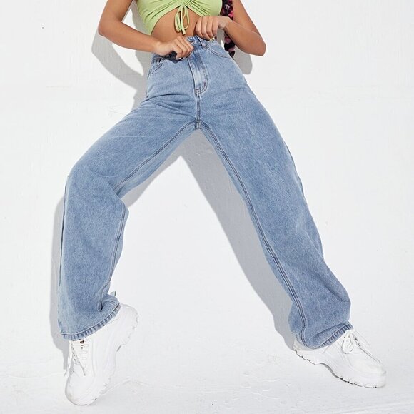 Light Wash Casual Women's High Waist Wide Leg Jeans